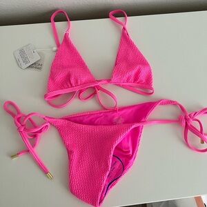 Neon Pink Crinkle Monday Swimwear Set (NWT)